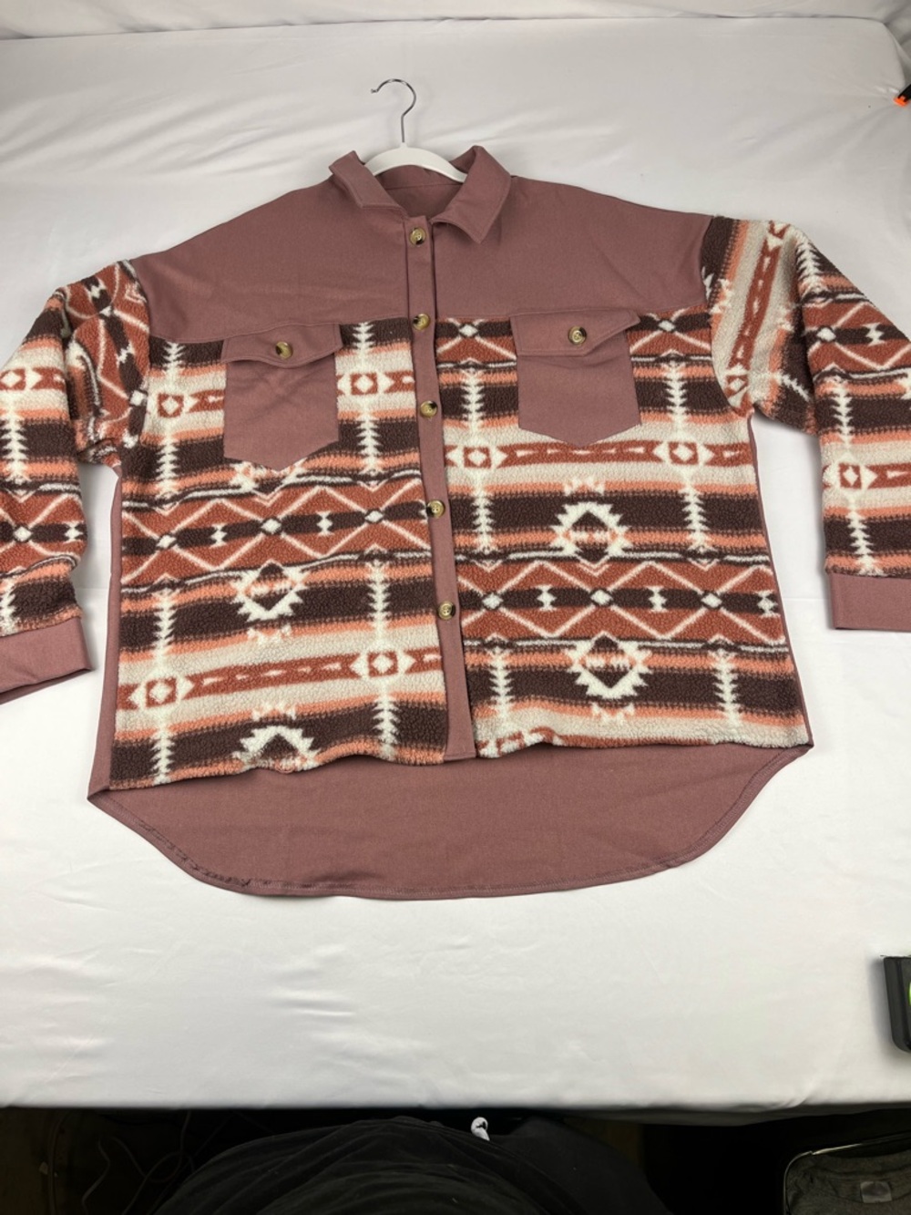 Men's Casual Button-Down Shirt Jacket in Dusty Rose Southwestern Plaid